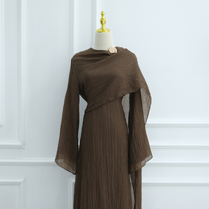 लोरिया के नवीनतम अबाया 2025 इस्लैमिक कपड़ों के साथ मैक्सी क्रेंकल ड्रेस को अस्तर और ब्रोच ने अबाया मुस्लिम महिला पोशाक को बंद कर दिया - Product Image 5