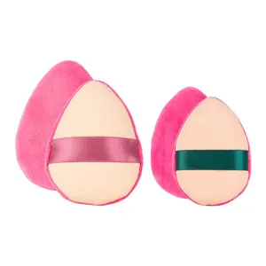 Gloway Oem forma a goccia lussuoso rosa Built-In Finger Design peluche spugna cosmetica Double-Sided Makeup Powder Puff