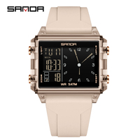 Reloj Digital Rectangular Unisex SANDA 6273 con Alarma, Diseño de Doble Pantalla, Resistente al Agua para Uso Diario, Correa de Silicona, Estilo Casual