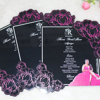 Tarjetas de Menú de Acrílico Negro con Impresión UV para Bodas