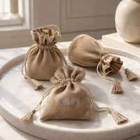 Pochette en suède pour emballage cadeau, pochette avec impression de logo, pochette à bijoux, emballage personnalisé en suède doux avec cordon de serrage, sac anti-poussière pour bijoux