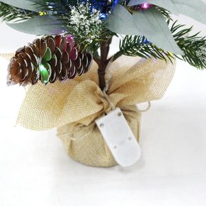 Mini sapin de Noël artificiel de 15.7 pouces avec des lumières LED en épicéa réalistes Bassin inférieur en lin grossier en ciment massif - Product Image 4