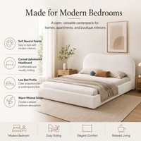 Minimalistisches Kingsize-Bettgestell mit Creme-Fleece-Polsterung für Hotel-Schlafzimmerprojekte