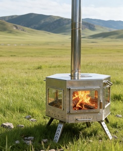 Portable Hexagonal Wood Burning <strong>Tent</strong> <strong>Stove</strong> 304 Stainless Steel <strong>Hot</strong> <strong>Tent</strong> Camping Heater with Chimney Pipe and Glass Window - Product Image 6