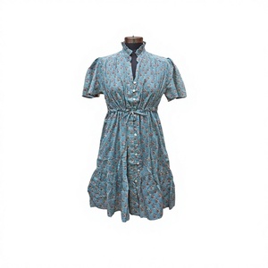 Robes mi-longues en coton écologique pour femmes vêtements de tous les jours décontractés avec poches coupe trapèze douce bouton simple dentelle conception douce - Product Image 1