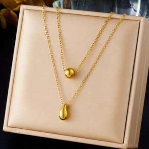 Layered Gold Plated Stainless Steel Necklace Teardrop Ball Pendant Clavicle Chain Daily Wear Gift Jewelry - Product Image 1