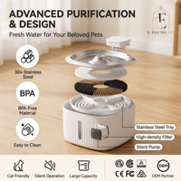 Fontaine à eau pour chat élégante et mignonne, sans fil, en plastique et acier inoxydable, avec batterie, filtre automatique intelligent à 4 étapes, silencieuse en mode veille