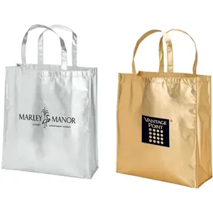Высококачественная Золотая Серебряная Нетканая сумка для покупок с металлическим ламинированием