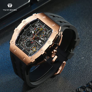 <span class=keywords><strong>Montre</strong></span> tonneau de luxe pour homme <span class=keywords><strong>TSAR</strong></span> BOMBA, bracelet en silicone de 18 mm, cristal, étanche, chronographe lumineux, sport tendance, mouvement SEIKO - Product Image 1