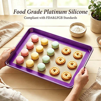 Tapis de cuisson en silicone souple à bords violets, renforcé de fibres de verre, anti-fissures, enroulable, antiadhésif, pour petit rangement de cuisine