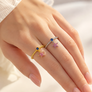 Anello regolabile a forma di stella a cinque punte con apertura, gioiello da donna dal design alla moda per l'uso quotidiano - Product Image 2