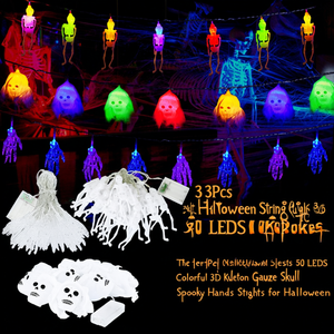 Halloween <b>String</b> <b>Lights</b> 24Ft 50LEDs 3D Skeleton Ghost Gauze Skull Spooky Hands Decor for Halloween - Product Image 1
