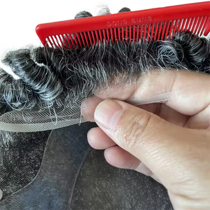 Sistema de cabello rizado de 15mm para hombres Tupé 40% <span class=keywords><strong>Gris</strong></span> 9x7 10x8 Encaje con Pu Indian Hairpiece 1b40 Peluca de cabello <span class=keywords><strong>corto</strong></span> para Anciano - Product Image 2