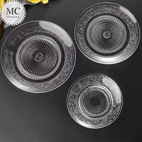 Assiette de charge en verre épais de style occidental ronde verre de cristal transparent petite assiette au détail en gros