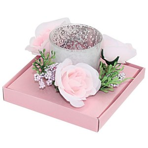 PINK GLASS <b>CANDLE</b> with FLOWERS <b>Novelty</b> <b>Novelty</b> <b>Candles</b> - Product Image 1