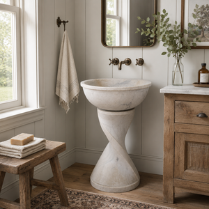 Poulars Wholesale Luxury lavabo autoportant en pierre naturelle et marbre blanc, fait main, pour lavage des mains - Product Image 5