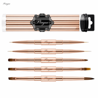 Nouvelle Arrivée 2026 Pinceau à ongles double tête avec manche en métal doré, poils synthétiques Kolinsky, liner ovale, vente en gros, logo personnalisé