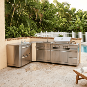 Cuisine extérieure modulaire pour patio, îlot barbecue, acier inoxydable 304 <span class=keywords><strong>antirouille</strong></span>, armoire de cuisine extérieure avec réfrigérateur, directement de l'usine - Product Image 1