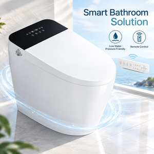 WC intelligent avec réservoir encastré, allongé, en céramique, à poser au sol, chasse d'eau à siphon, siège chauffant, design moderne - Product Image 2