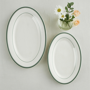 <span class=keywords><strong>Piatti</strong></span> in Ceramica JQY Bianchi e Verdi per Ristorante, Piatto per Bistecca, Pasta, <span class=keywords><strong>Pizza</strong></span>, Vassoio di Servizio Rotondo/Ovale Personalizzato - Product Image 3