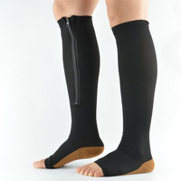 Chaussettes de compression à fermeture éclair pour infirmières, à bout ouvert, hauteur genou, pour varices, vente chaude