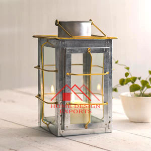 Farmhouse Square Galvanized Iron Eco-Friendly <b>Candle</b> Lantern with Glass Votive for Home Hotels & Restaurants Rustic Decor - Product Image 2