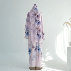 2025Loriya AliExpress <span class=keywords><strong>Dubai</strong></span> Midden-Oosten Bloemrijk Polyester Cardigan Turban Open Abaya Set Kraaltjes 3D-effect Prinsessenmouw Hals - Product Image 6