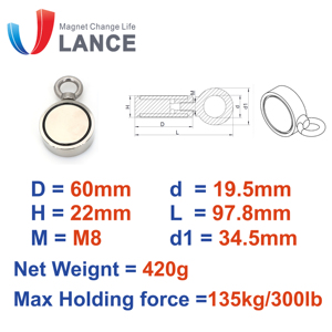Anillo redondo superfuerte de neodimio, imanes de recuperación <span class=keywords><strong>para</strong></span> <span class=keywords><strong>pesca</strong></span>, 120KG, 60mm de diámetro - Product Image 6