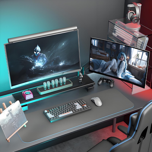 Dual Monitor Stand up 32 Inch Screen, Load-Bearing 19.8 Lbs Each Arm, Adjustable Monitor Mount Sturdy Steel Red