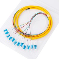 1m (3ft) Fiber Pigtail LC UPC to Unterminated 12 Fibers Unjacketed Color-Coded OS2 Single Mode PVC (Unrated) 0.9mm 12-Color