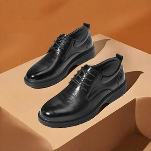 Chaussures en cuir pour hommes toutes saisons, style britannique, à lacets, semelle épaisse, pour affaires, entretien, mariages, confortables - Product Image 1