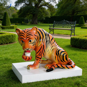 Customized Fiberglass Tiger Sculpture Lifelike Painted Animal Figurine for Commercial Art & Collectible Use - Product Image 5