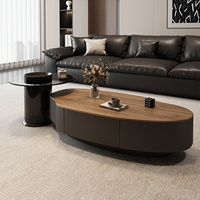 Table basse avec plateau en bois massif et structure en métal, table d'appoint avec plateau en verre, espace de rangement pour petit appartement, salon