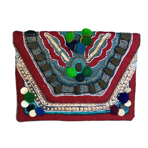 Bolso de mano étnico con cuentas de calidad de exportación, con bolsillo con cremallera, perfecto para bodas y fiestas, disponible a precio de mayoreo. - Product Image 1