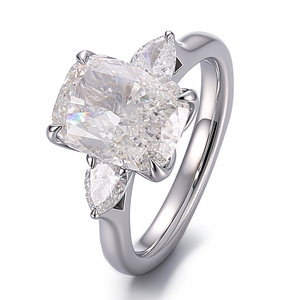 Anillo de oro blanco macizo de 18 quilates PROVENCE, 1-10 quilates, anillo personalizado de tres piedras, corte cojín, anillo de diamantes CVD, anillo de compromiso moderno para mujer - Product Image 2