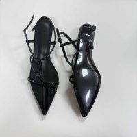 Sandales en cuir à bout pointu et à talon fin avec ceinture croisée et bout ouvert pantoufles cool à talon moyen pour femmes