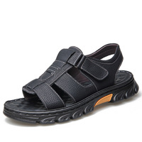 Sandales en cuir pour hommes, taille 36, grande taille 48, chaussures de plage décontractées pour hommes, chaussures à semelle épaisse avec fermeture Velcro, vente en gros