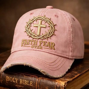 Casquette de baseball brodée « Faith Over <span class=keywords><strong>Fear</strong></span> », style vintage délavé, souple, réglable, pour homme, protection solaire extérieure, fabricant de chapeaux personnalisés - Product Image 3