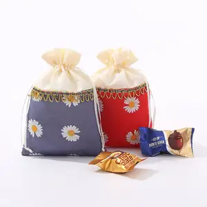 Christmas Wedding Gift Plain Pouch Jewelry Silk Purse Gift Pouches Flower Printed Polyester Drawstring Bag