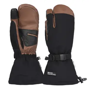 Men's 3 Finger Ski Gloves High Quality Leather Snowboard Mitten Winter Gloves Touch Screen