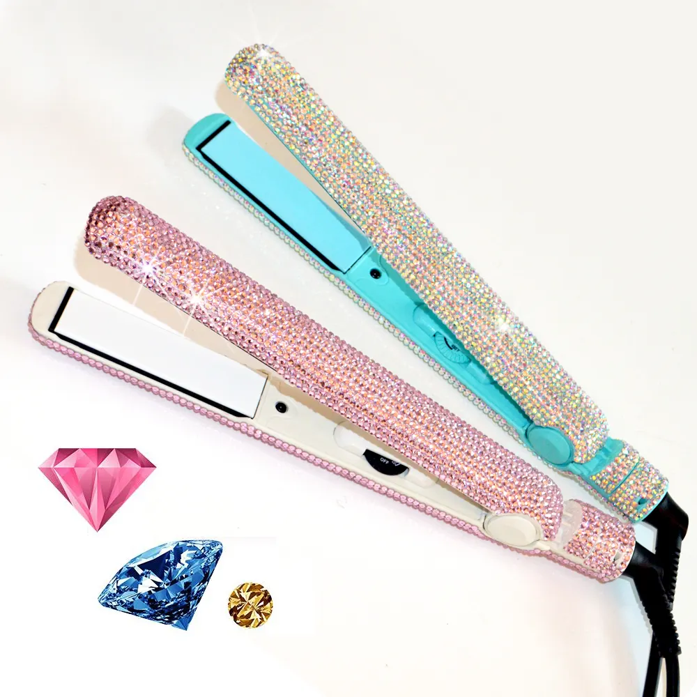 Hot Selling Crystal Diamond Hair Iron Electronic Flat Iron Met Negatieve Ion 2 In 1 Stijltang En Haar Krultang Styler