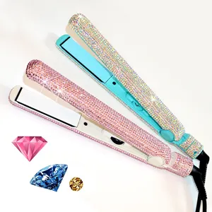 Hot Selling Crystal Diamond Hair Iron Electronic Flat Iron With Negative Ion 2 In 1 Hair Straightener And Hair Curler Styler