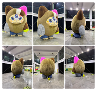 Monstre gonflable personnalisé en peluche longue de 11 pieds avec trois yeux et des dents pointues, petit monstre de dessin animé, accessoires décoratifs pour Halloween