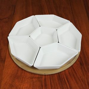 12 "y W L, 7 piezas (1 Unidad) Bonito juego de servidor de condimentos de cerámica con una bandeja de bambú para servir Lazy Suzan - Product Image 5
