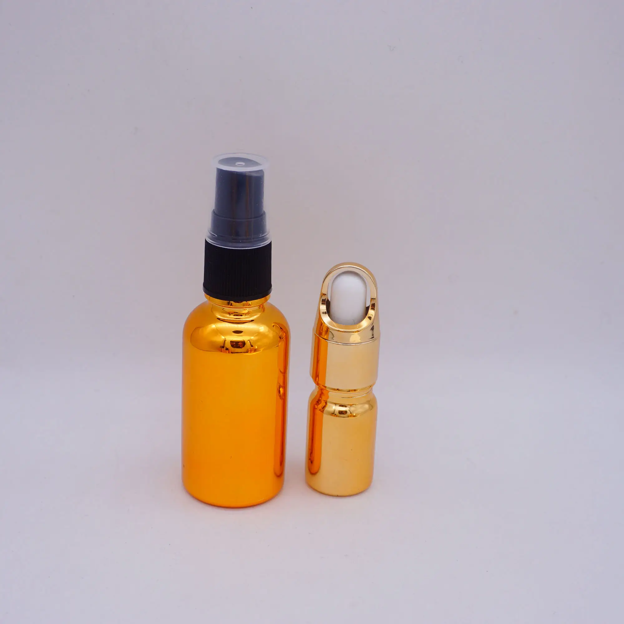 1 ounce electroplate gold 60 ml amber glass bottle with tincture dropper