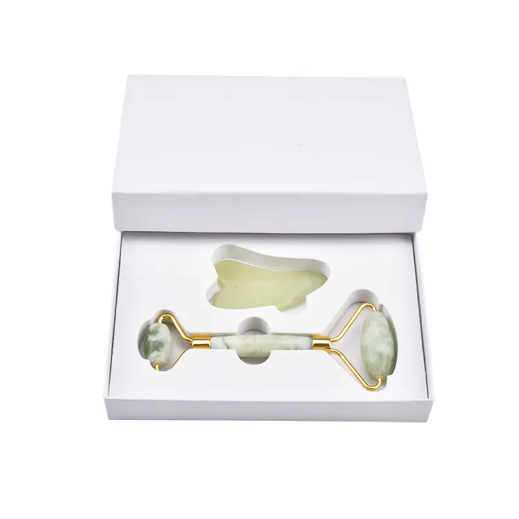 Roller And Gua Sha In Stock High Quality Facial Massager Green Gua Sha Tool Set Jade Roller With Box Packing