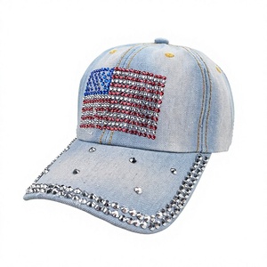 Casquette de baseball snapback en velours côtelé avec strass et boucle métallique pour adultes unisexes - Casquette trucker à motif drapeau et lettres - Product Image 1