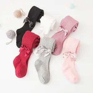 Collants en coton pour bébés, collants de couleur unie, en coton doux et extensible, pour nouveau-né, garçons et filles, avec nœuds à papillon, collection automne,