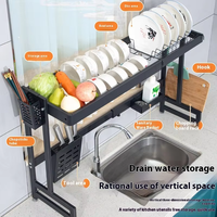 Égouttoir à vaisselle en acier au carbone transfrontalier Double évier de cuisine boîte de rangement de vaisselle domestique organisateur d'outils de nettoyage en métal