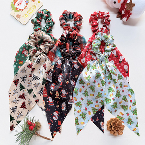 Ikat Rambut Kuncir Kuda Sutra Berkilau Natal Baru Grosir, Ikat Rambut Pita Motif Santa Claus, Aksesoris Rambut Wanita untuk Pesta Liburan - Product Image 2